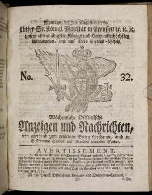 No. 32. Montags, den 7ten Augustus 1769.