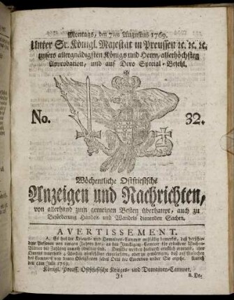 No. 32. Montags, den 7ten Augustus 1769.