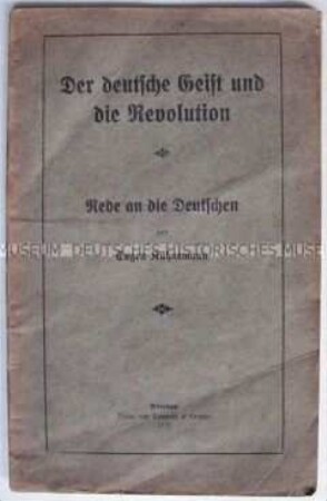 Broschüre mit der Wortlaut einer patriotischen Rede über die Folgen von Krieg und Revolution in Deutschland