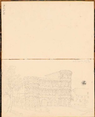 Reiseskizzenbuch 1828: Porta Nigra, Trier: Perspektivische Ansicht der Porta Nigra in Trier