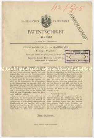 Patentschrift einer Neuerung an Waagenbalken, Patent-Nr. 42373