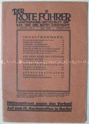 Funktionärs-Zeitschrift des R.F.B. u.a. zur Vorbereitung des IV. Reichstreffens unmd zum Verbot der Organisation