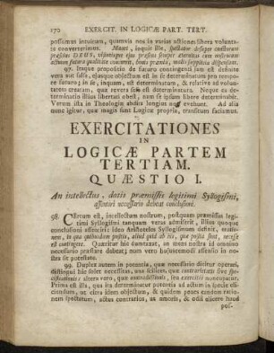 Exercitationes in Logicæ Partem Tertiam. Quæstio I.