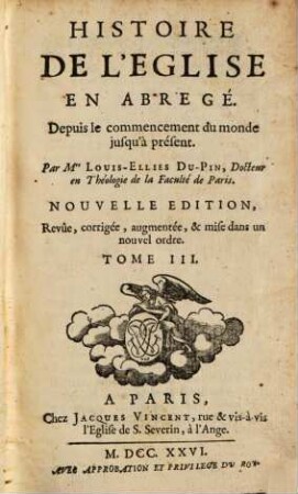 Histoire De L'Eglise En Abregé : Depuis le commencement du monde jusqu'à présent, 3