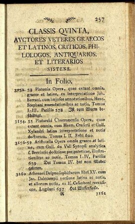 Classis Quinta, Auctores Veteres Graecos Et Latinos, Criticos, Philologos, Antiquarios, Et Literarios Sistens.