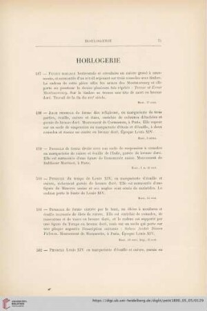 Horlogerie (Nr. 497 - 506)