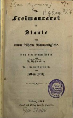 Die Freimaurerei im Staate