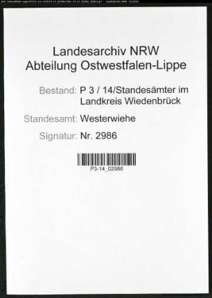 Sterberegister Standesamt Westerwiehe
