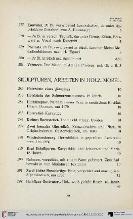 Skulpturen, Arbeiten in Holz, Möbel (Nr. 282-310)