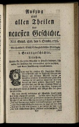 XLI. Stück. Cob. den 6. Octobr. 1756.