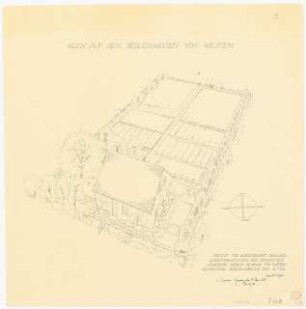 Siedlergarten 1670 qm: Perspektivische Ansicht (Vogelschau) von Westen