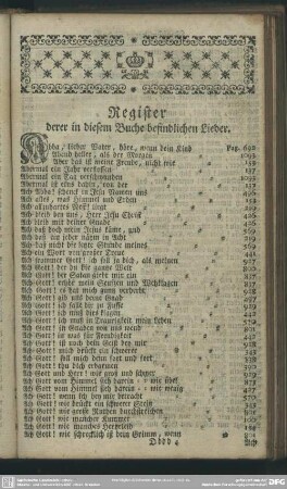 Register derer in diesem Buche befindlichen Lieder
