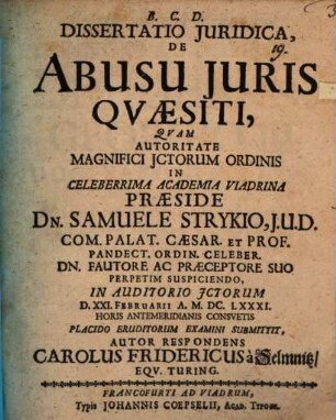 Diss. iur. de abusu iuris quaesiti