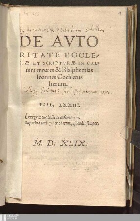 De Avtoritate Ecclesiæ Et Scriptvræ In Caluini errores & Blasphemias