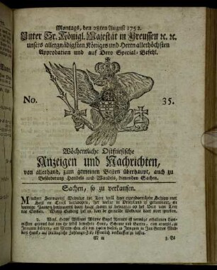 No. 35. Montags, den 28ten August 1752.