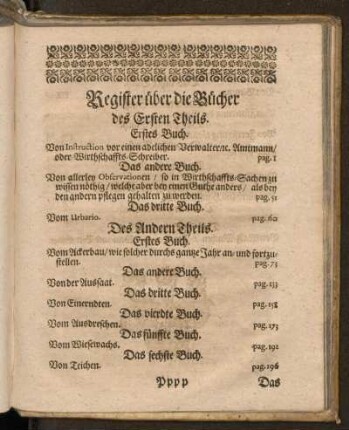 Register über die Bücher des Ersten Theils