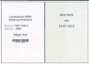 Entnazifizierung Karl Stillger , geb. 17.10.1889 (Pfleger)