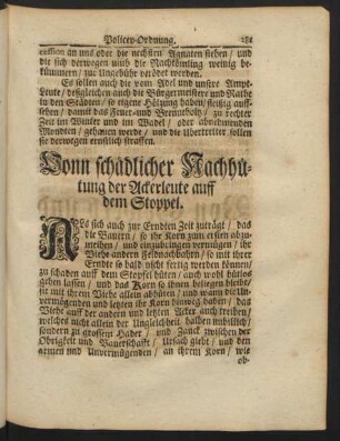 Vonn schädlicher Nachhütung der Ackerleute auff dem Stoppel