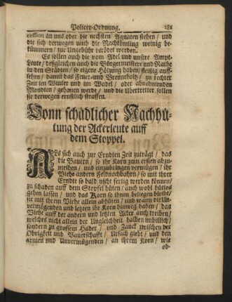 Vonn schädlicher Nachhütung der Ackerleute auff dem Stoppel
