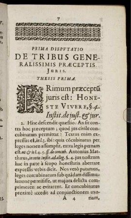 Prima Disputatio De Tribus Generalissimis Præceptis Juris.
