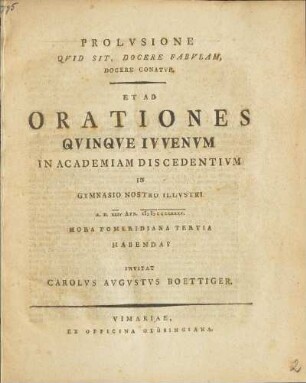 1795, April: Ad Orationes ... Juvenum In Gymnasio Nostro Illustri ... Habendas Invitat