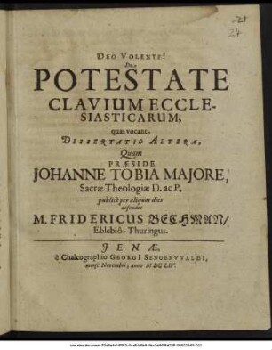 De Potestate Clavium Ecclesiasticarum, quas vocant, Dissertatio Altera
