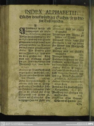 Index Alphabet: Etlicher denckwürdiger Sachen, so in diesem Buch begrieffen