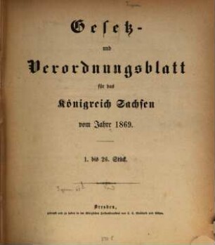 Gesetz- und Verordnungsblatt für das Königreich Sachsen. 1869