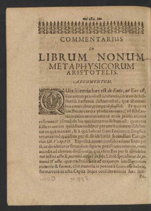 Commentarius In Librum Nonum Metaphysicorum Aristotelis.