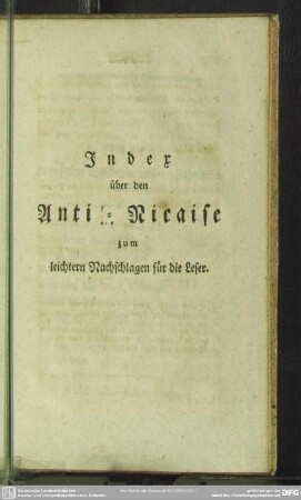 Index über den Anti-Nicaise zum leichtern Nachschlagen für die Leser