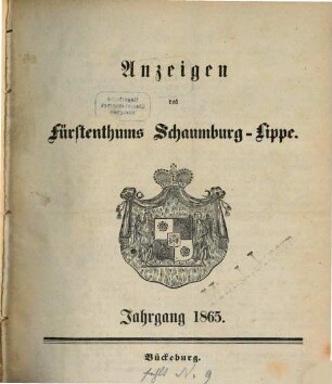 Anzeigen des Fürstenthums Schaumburg-Lippe. 1865, 1865