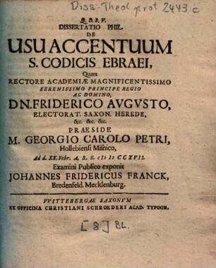 Dissertatio Phil. De Usu Accentuum S. Codicis Ebraei