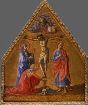 Christus am Kreuz, sowie die Heiligen Johannes, Maria und Maria Magdalena