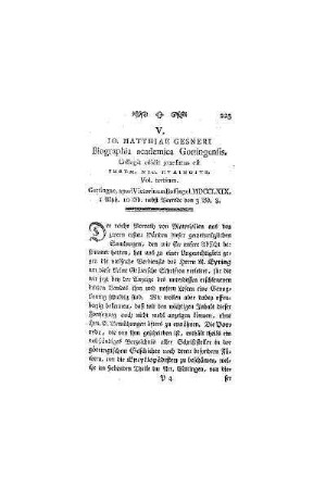 10. Matthiae Gesneri Biographia academia Gottingensis. Collegit edidit preafatus est Ierem. Nic. Eyringivs
