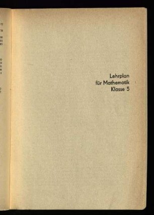 Lehrplan für Mathematik Klasse 5