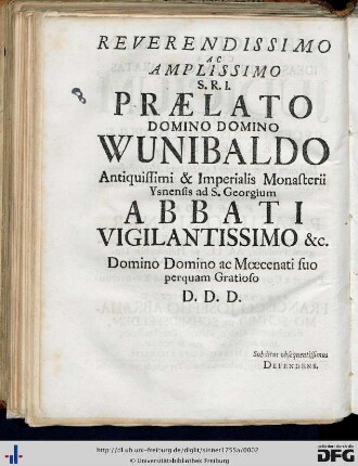 Reverendissimo ac Amplissimo S. R. I. Praelato Domino Domino Wunibaldo...