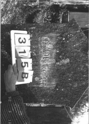 Grabstein 315 (Index: 99786314) Zustand: obere Hälfte vollständig abgeblättert Maße HxBxT: 114x63x24 cm: Grabstein 315B