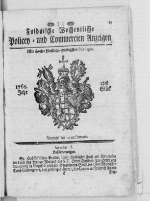 5tes Stück, Ausgabe vom 29. Januarii 1768