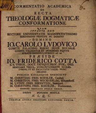 Commentatio Academica De Recta Theologiæ Dogmaticæ Conformatione