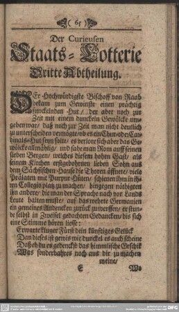 Der Curieusen Staats-Lotterie Dritte Abtheilung