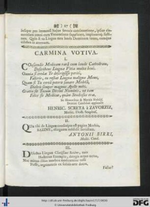Carmina Votiva.