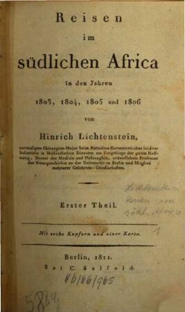 Reisen im südlichen Africa in den Jahren 1803, 1804, 1805 und 1806. 1