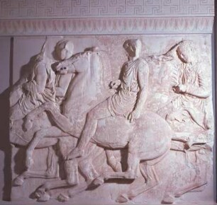 Athen, Akropolis-Museum. Reiter aus dem Festzug der Großen Panathenäen. Parthenon-Fries, Nordfries, Platte XXXI