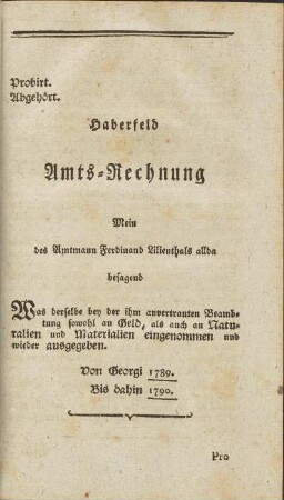 Haberfeld. Amts-Rechnung