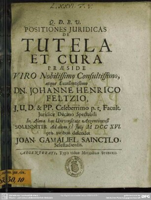 Positiones Iuridicas De Tutela Et Cura