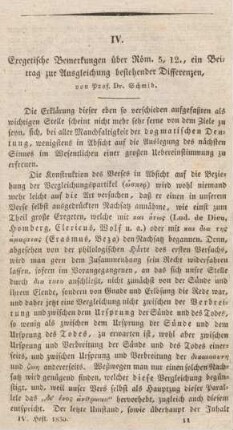 161-197 Exegetische Bemerkungen über Röm 5,12, ein Beitrag zur Ausgleichung bestehender Differenzen