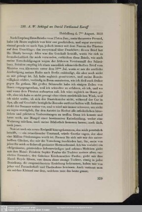 August Wilhelm von Schlegel an David Ferdinand Koreff, Heidelberg, 07.08.1818