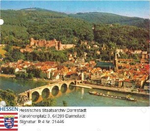 Heidelberg, Blick auf Neckar, Altstadt und Schloss