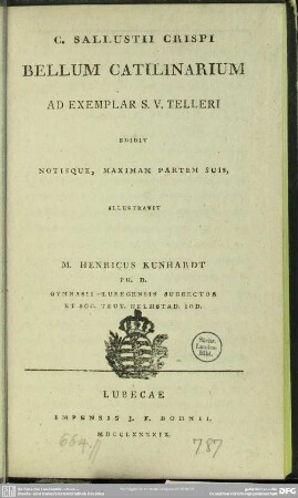 C. Sallustii Crispi Bellum Catilinarium : Ad Exemplar S. V. Telleri
