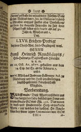 LXVII. Herrn Hanß Heinrich Rauchhaeupts/ Erb-Herrns zu Sagdorff und Hoenstaedt u.a.m.